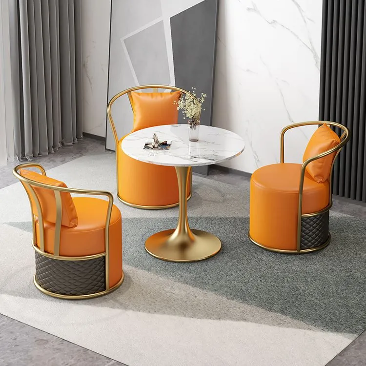 Tavolo da pranzo rotondo pietra sinterizzata Tavolo tulipano di lusso tradizionale con cornice dorata Clearhalo