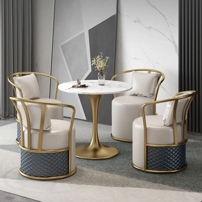 Tavolo da pranzo rotondo pietra sinterizzata Tavolo tulipano di lusso tradizionale con cornice dorata Clearhalo