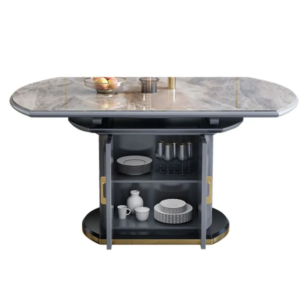 Tavolo da pranzo rotondo pietra Tavolo da pranzo allungabile tradizionale di lusso con base piedistallo Clearhalo