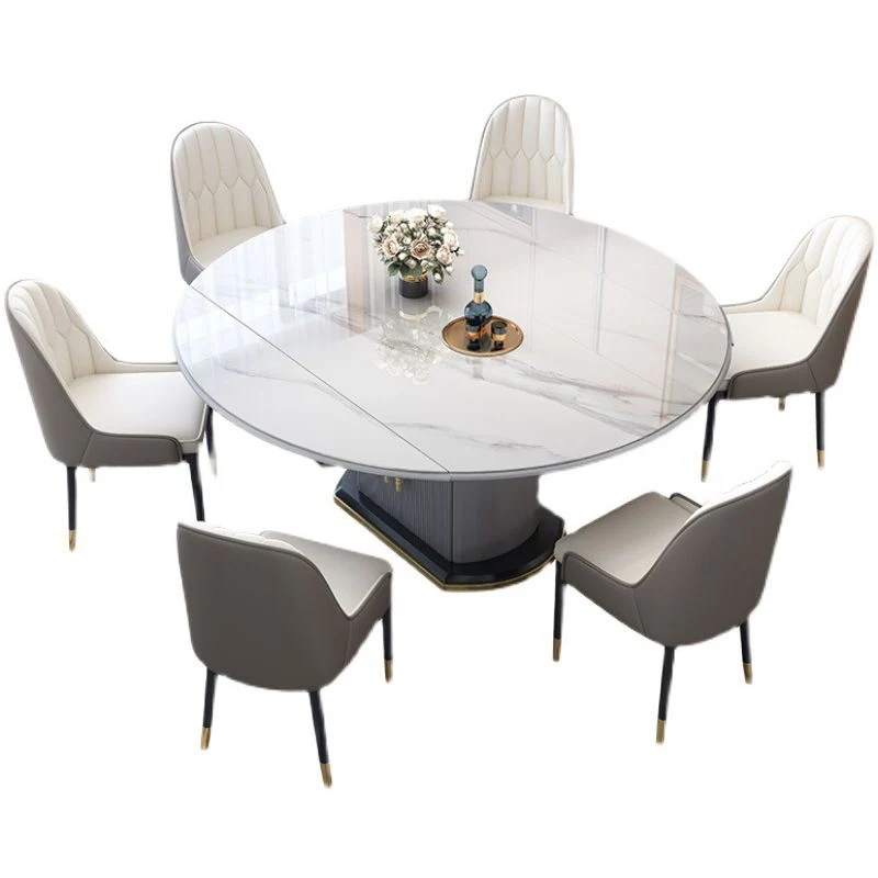 Tavolo da pranzo rotondo pietra Tavolo da pranzo allungabile tradizionale di lusso con base piedistallo Clearhalo