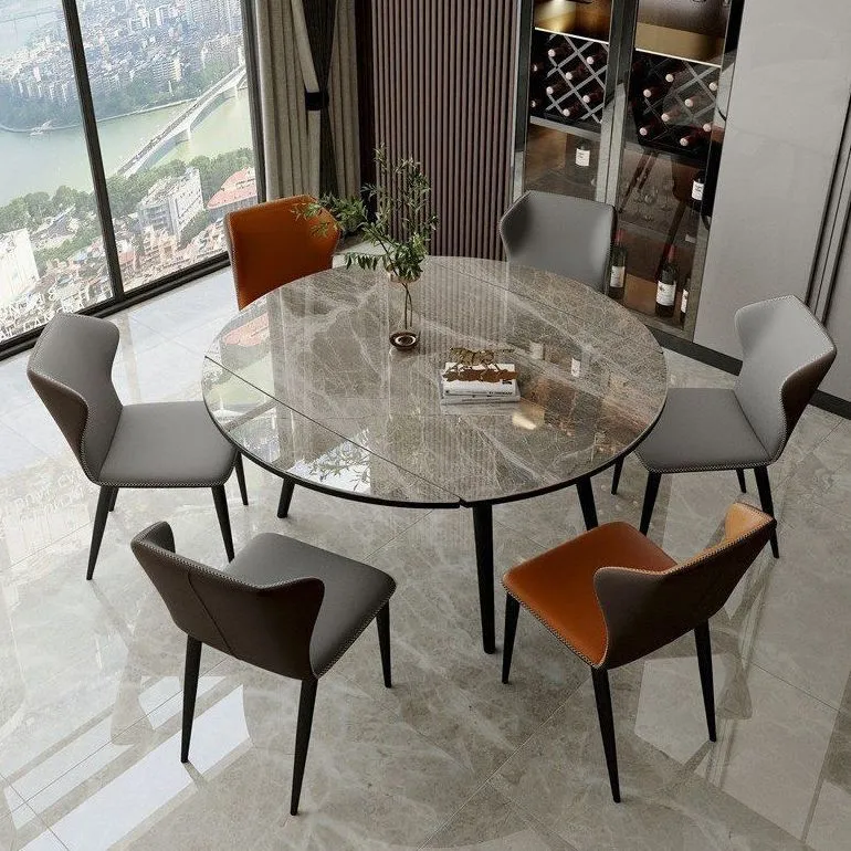 Tavolo da pranzo rotondo pietra Tavolo da pranzo moderno allungabile con 4 gambe finitura opaca Clearhalo