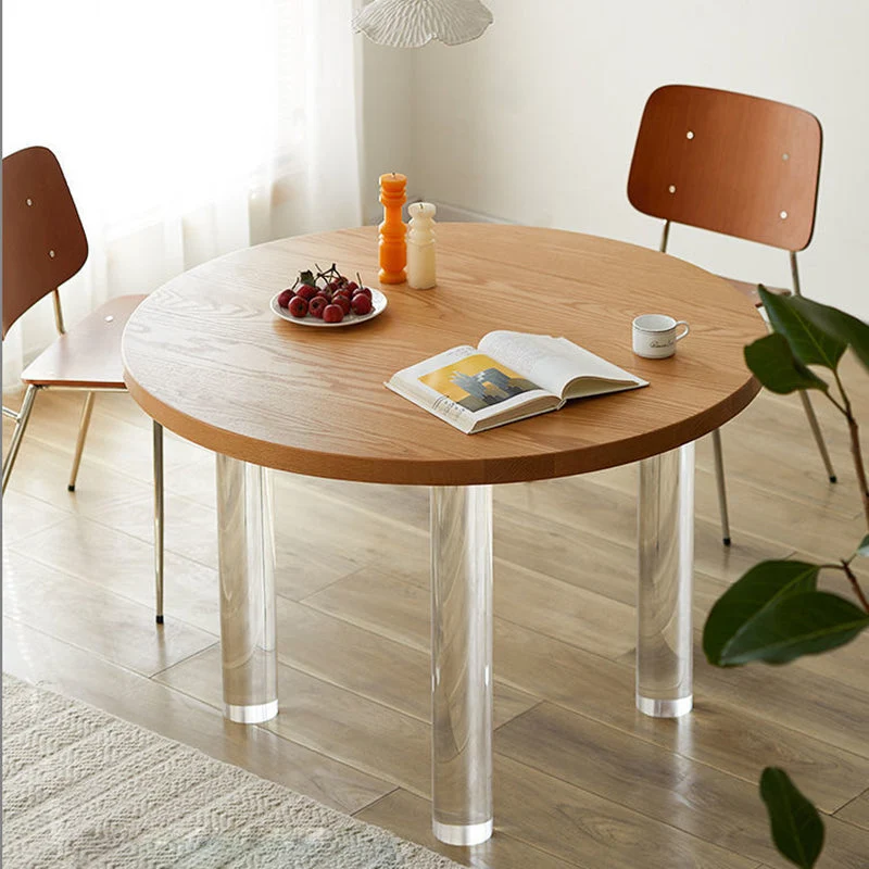 Tavolo da pranzo rotondo pino e acrilico Tavolo da pranzo moderno naturale Cucina casa Clearhalo
