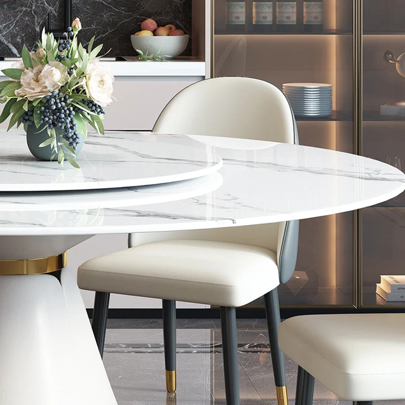 Tavolo da pranzo rotondo stile glam metallo Tavolo con piano pietra sinterizzata per sala da pranzo Clearhalo