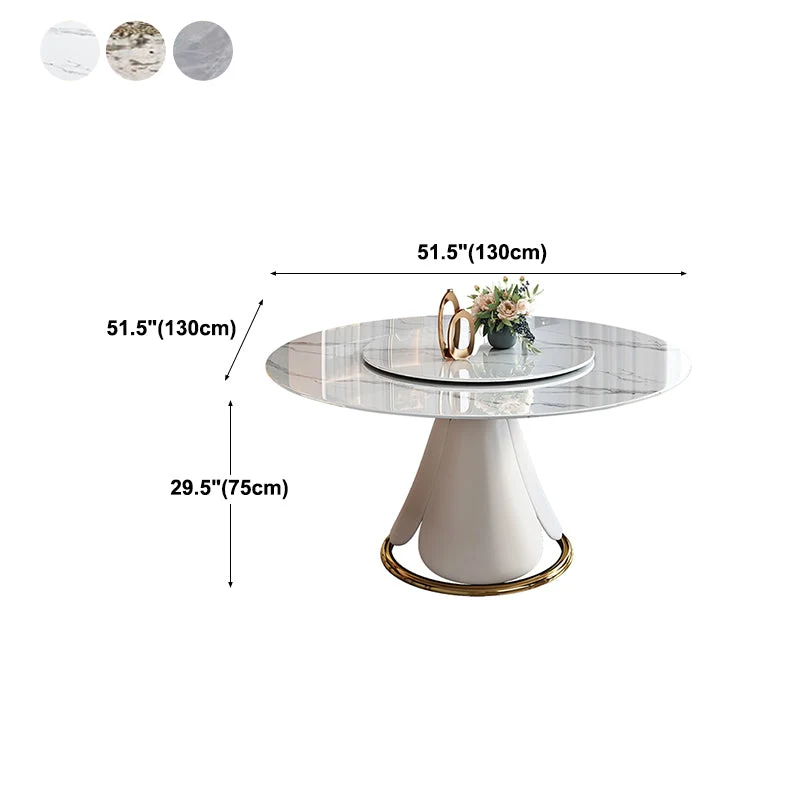 Tavolo da pranzo rotondo stile glam metallo Tavolo con piano pietra sinterizzata per sala da pranzo Clearhalo