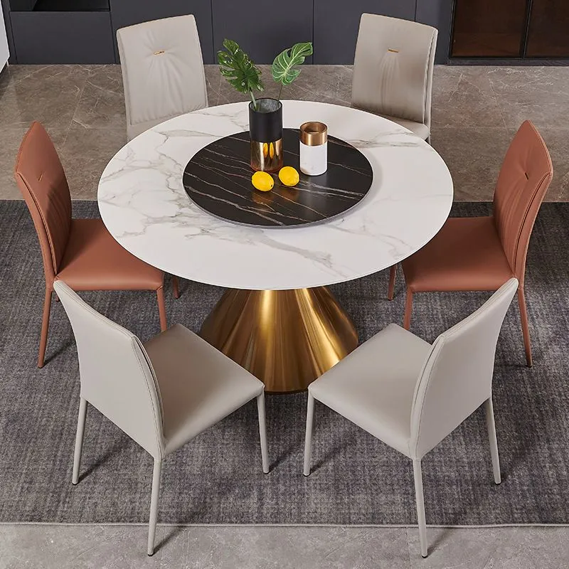 Tavolo da pranzo rotondo stile glam Tavolo pietra sinterizzata con piatto girevole per la casa Clearhalo