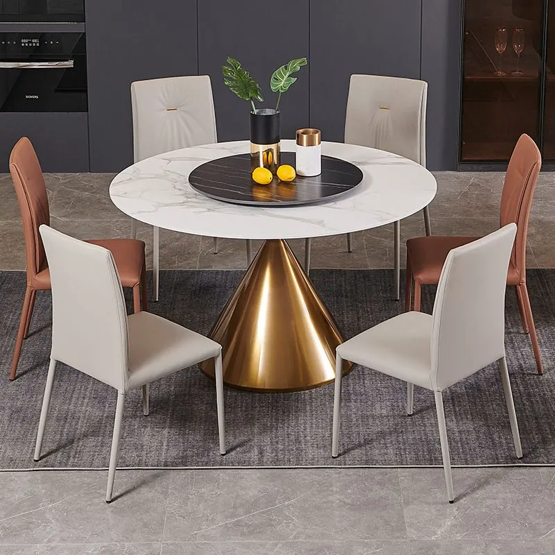 Tavolo da pranzo rotondo stile glam Tavolo pietra sinterizzata con piatto girevole per la casa Clearhalo