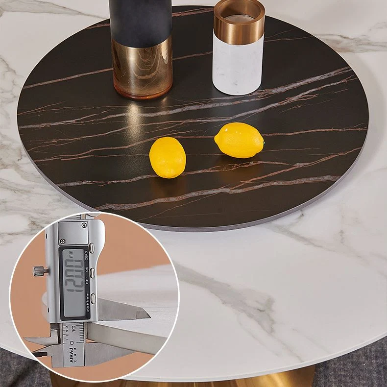 Tavolo da pranzo rotondo stile glam Tavolo pietra sinterizzata con piatto girevole per la casa Clearhalo