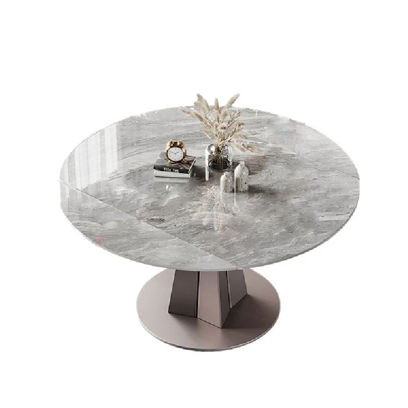 Tavolo da pranzo rotondo stile moderno Tavolo pietra sinterizzata con gambe metallo per la casa Clearhalo