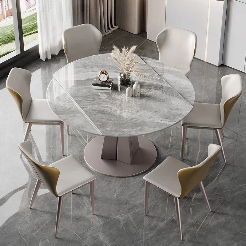 Tavolo da pranzo rotondo stile moderno Tavolo pietra sinterizzata con gambe metallo per la casa Clearhalo
