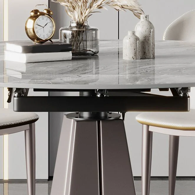 Tavolo da pranzo rotondo stile moderno Tavolo pietra sinterizzata con gambe metallo per la casa Clearhalo