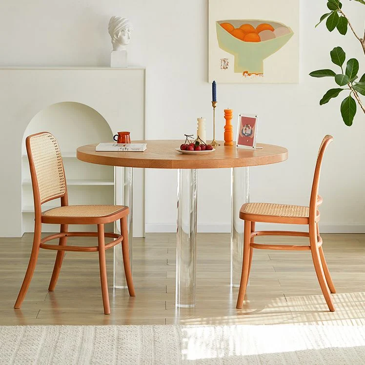 Tavolo da pranzo rotondo Tavolo fisso moderno color legno legno massello Clearhalo