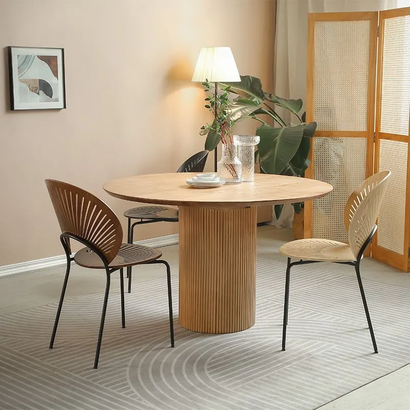 Tavolo da pranzo rotondo Tavolo da pranzo marrone legno massello stile moderno Clearhalo