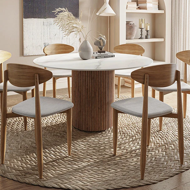 Tavolo da pranzo rotondo Tavolo da pranzo moderno con piedistallo legno massello Clearhalo