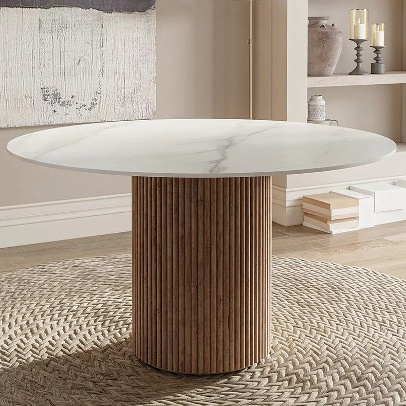 Tavolo da pranzo rotondo Tavolo da pranzo moderno con piedistallo legno massello Clearhalo