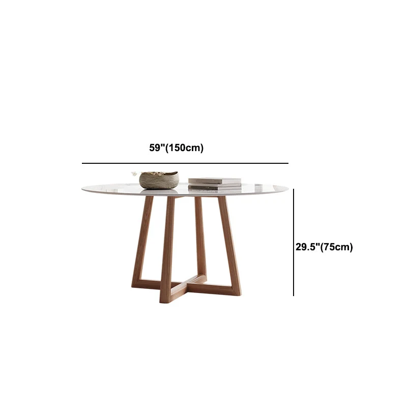 Tavolo da pranzo rotondo Tavolo da pranzo moderno con piano pietra e base legno Clearhalo