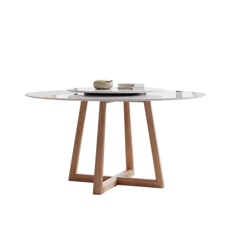 Tavolo da pranzo rotondo Tavolo da pranzo moderno con piano pietra e base legno Clearhalo