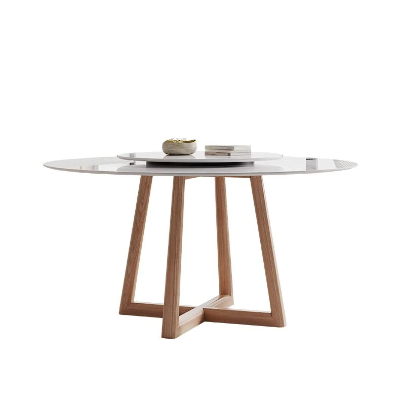 Tavolo da pranzo rotondo Tavolo da pranzo moderno con piano pietra e base legno Clearhalo