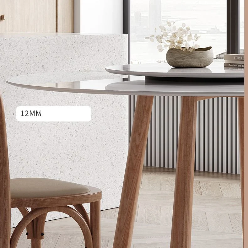 Tavolo da pranzo rotondo Tavolo da pranzo moderno con piano pietra e base legno Clearhalo