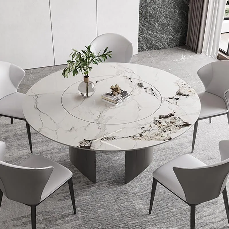 Tavolo da pranzo rotondo Tavolo da pranzo moderno con piedistallo acciaio inossidabile Clearhalo