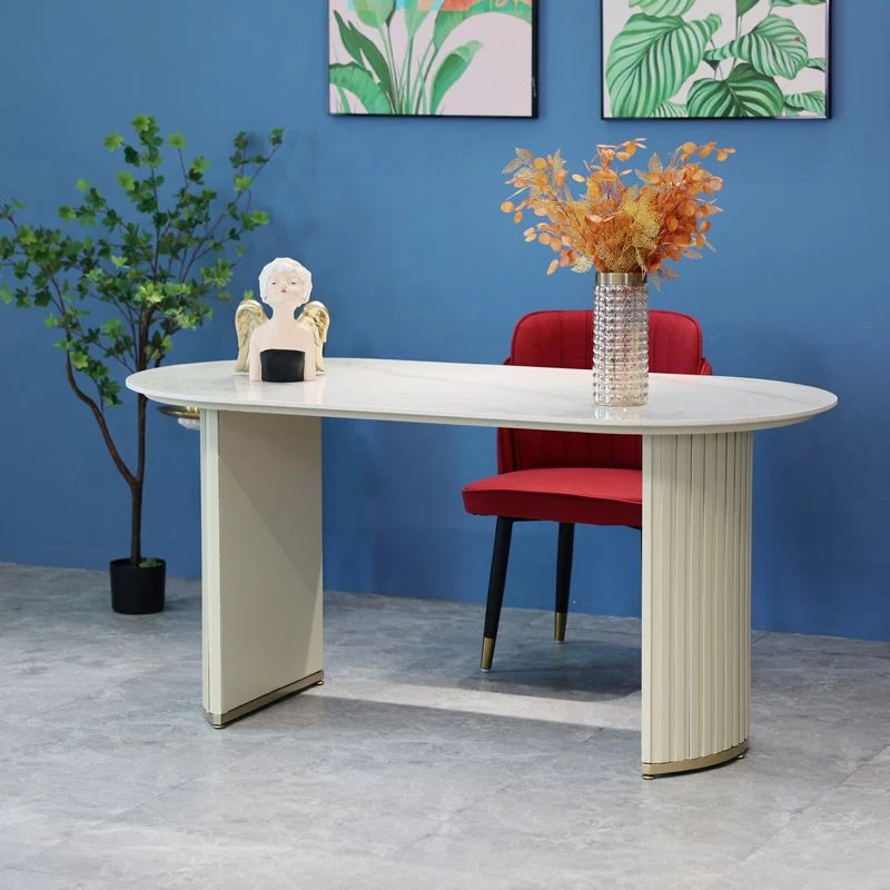 Tavolo da pranzo standard bianco contemporaneo Tavolo da pranzo irregolare pietra sinterizzata per cucina Clearhalo