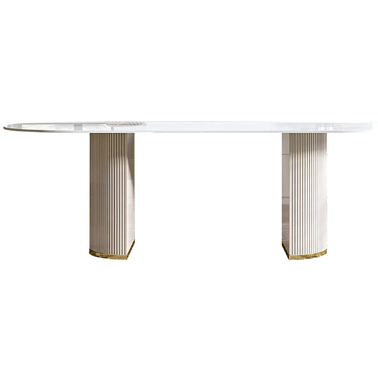 Tavolo da pranzo standard ovale Glam Tavolo da pranzo pietra sinterizzata bianca per cucina Clearhalo