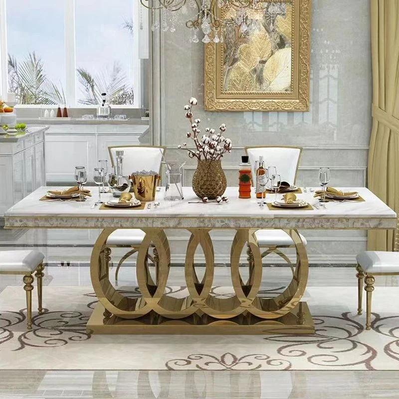 Tavolo da pranzo stile glamour finto marmo Tavolo da pranzo rettangolare per la casa Clearhalo