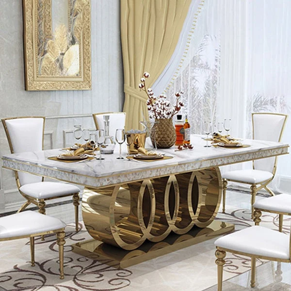 Tavolo da pranzo stile glamour finto marmo Tavolo da pranzo rettangolare per la casa Clearhalo