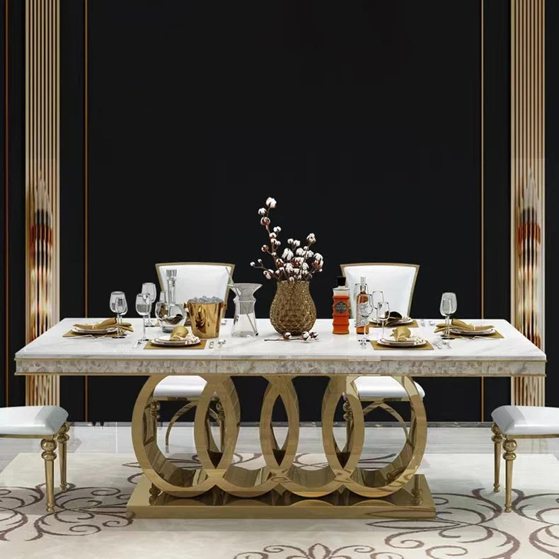 Tavolo da pranzo stile glamour finto marmo Tavolo da pranzo rettangolare per la casa Clearhalo
