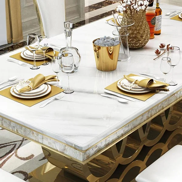 Tavolo da pranzo stile glamour finto marmo Tavolo da pranzo rettangolare per la casa Clearhalo