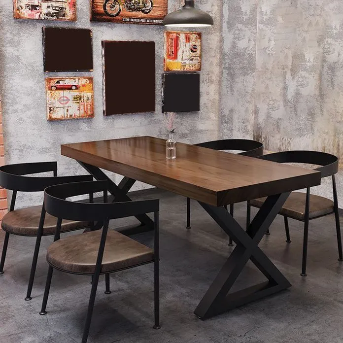 Tavolo da pranzo stile industriale Tavolo rettangolare legno massello con base metallo Clearhalo