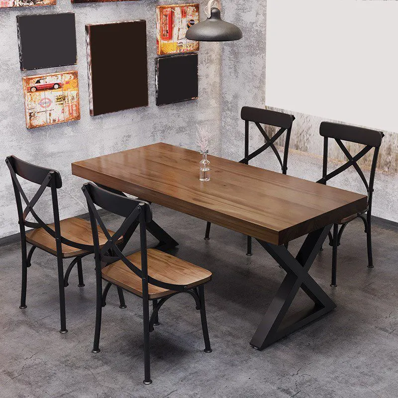 Tavolo da pranzo stile industriale Tavolo rettangolare legno massello con base metallo Clearhalo
