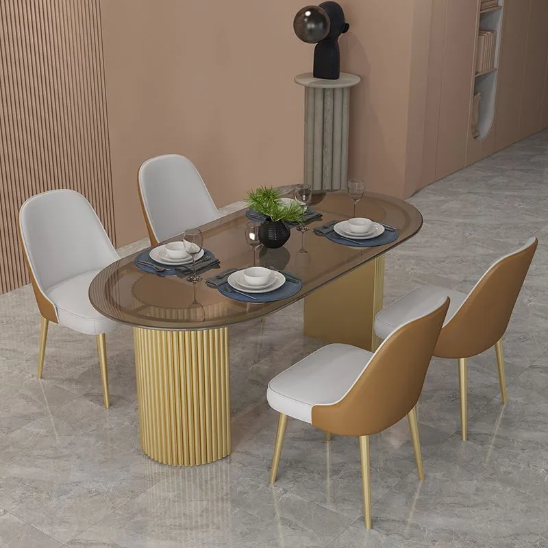 Tavolo da pranzo stile moderno Tavolo ovale con doppio piedistallo per uso domestico Clearhalo
