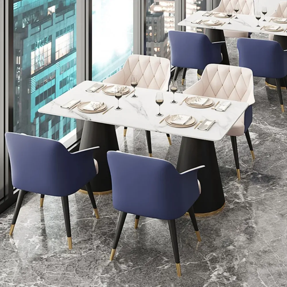 Tavolo da Pranzo Stile Moderno Tavolo Pietra Sinterizzata con Base Metallo per Sala da Pranzo Clearhalo