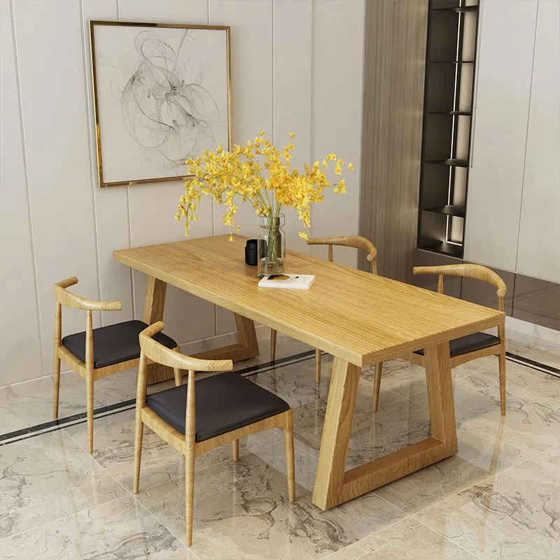 Tavolo da pranzo stile moderno Tavolo da pranzo rettangolare legno massello con base slitta Clearhalo