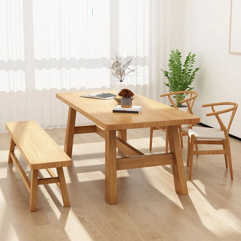 Tavolo da pranzo stile semplicità Tavolo da pranzo rettangolare legno massello colore naturale Clearhalo