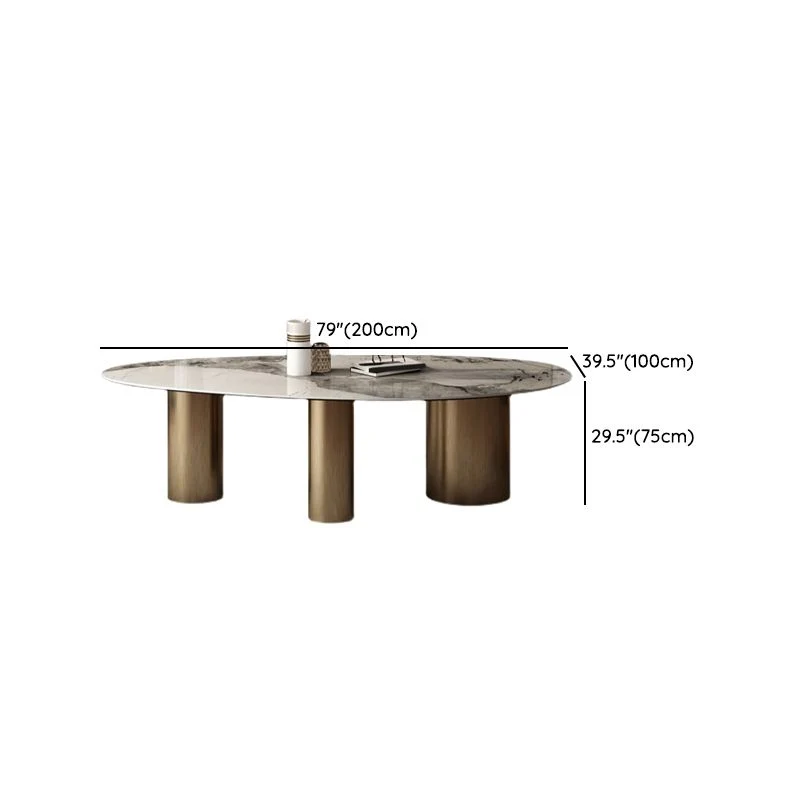 Tavolo da pranzo da tavolo di lusso pietra ovale bianca con base rotonda dorata Clearhalo