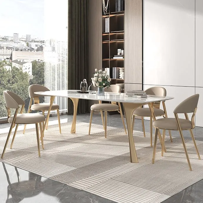 Tavolo da pranzo tradizionale di lusso con tavolo da pranzo rettangolare pietra bianca per cucina Clearhalo