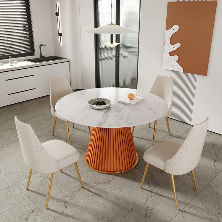 Tavolo da pranzo tradizionale di lusso con tavolo da pranzo rotondo marmo bianco per la casa Clearhalo