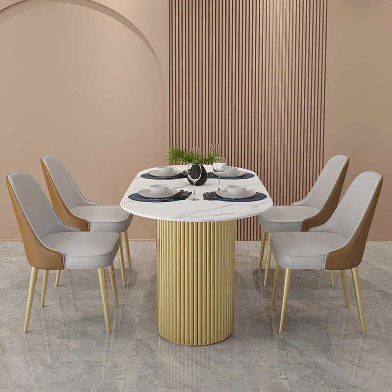 Tavolo da pranzo tradizionale di lusso Tavolo da casa ovale con base dorata Clearhalo