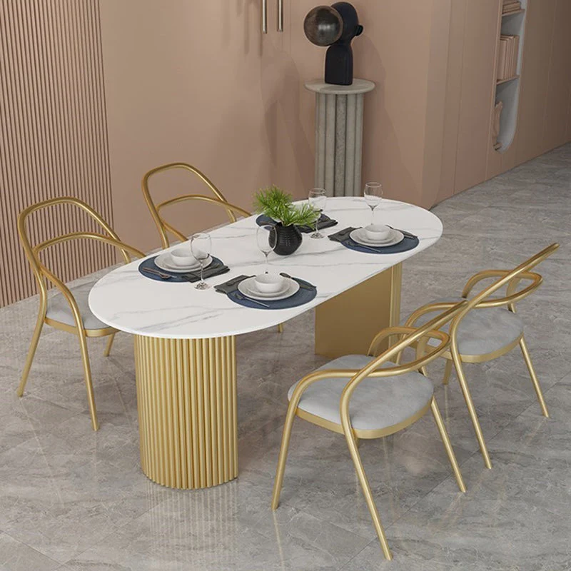 Tavolo da pranzo tradizionale di lusso Tavolo da casa ovale con base dorata Clearhalo