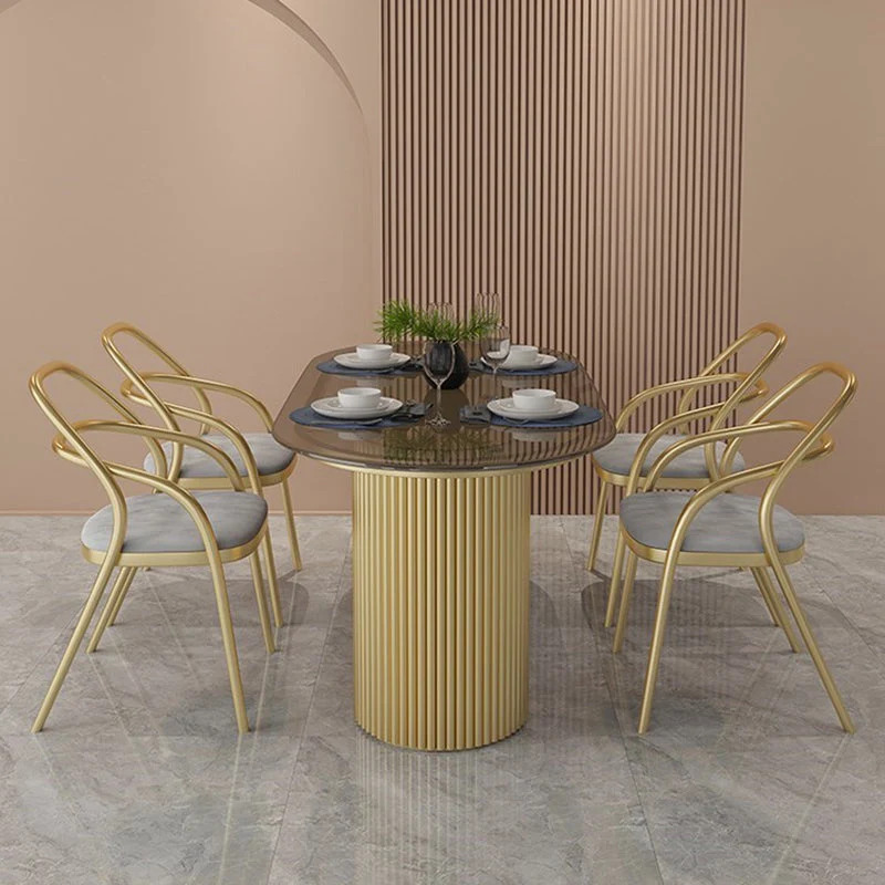 Tavolo da pranzo tradizionale di lusso Tavolo da casa ovale con base dorata Clearhalo