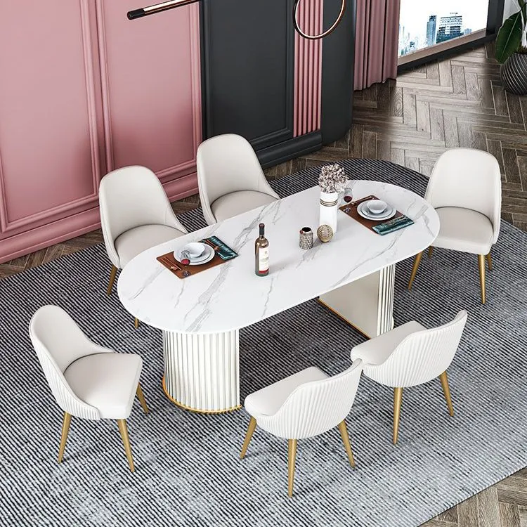 Tavolo da pranzo tradizionale di lusso Tavolo ovale pietra sinterizzata per la casa Clearhalo