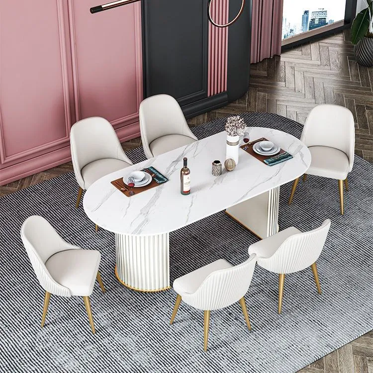 Tavolo da pranzo tradizionale di lusso Tavolo ovale pietra sinterizzata per la casa Clearhalo