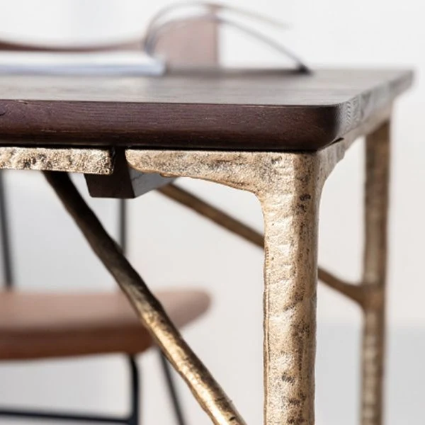 Tavolo da pranzo tradizionale di lusso Tavolo da pranzo rettangolare legno massello con base metallo Clearhalo