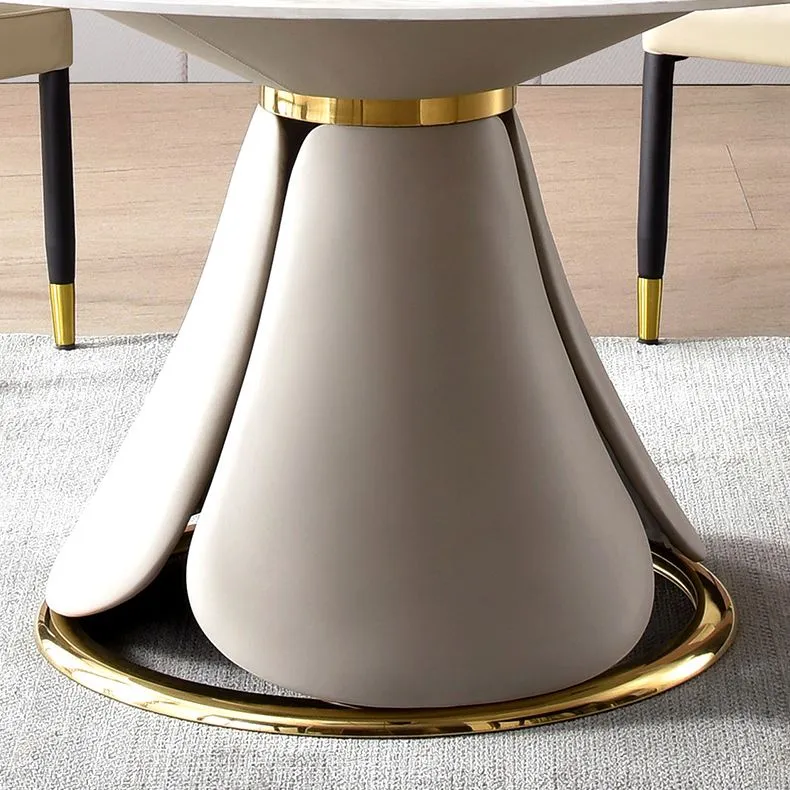 Tavolo da pranzo tradizionale di lusso Tavolo da pranzo rotondo con piedistallo acciaio inossidabile Clearhalo