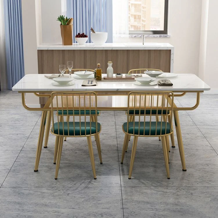 Tavolo da pranzo tradizionale di lusso Tavolo da pranzo rettangolare 4 gambe con cornice dorata Clearhalo