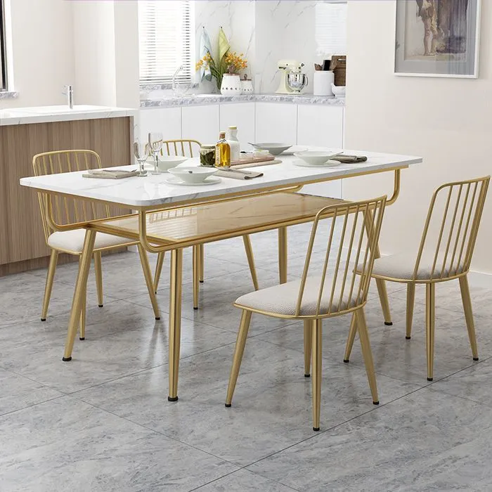 Tavolo da pranzo tradizionale di lusso Tavolo da pranzo rettangolare 4 gambe con cornice dorata Clearhalo