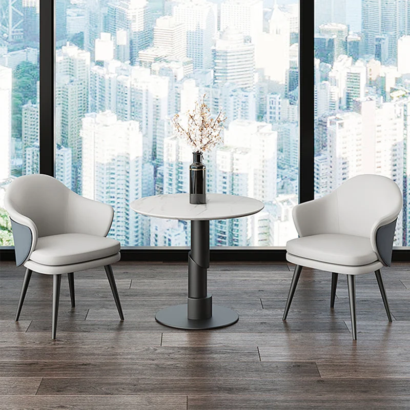 Tavolo da pranzo tradizionale di lusso Tavolo da pranzo rotondo con piano centrale pietra bianca Clearhalo