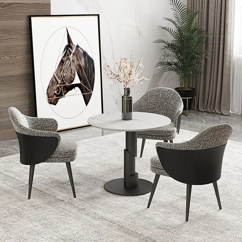 Tavolo da pranzo tradizionale di lusso Tavolo da pranzo rotondo con piano centrale pietra bianca Clearhalo