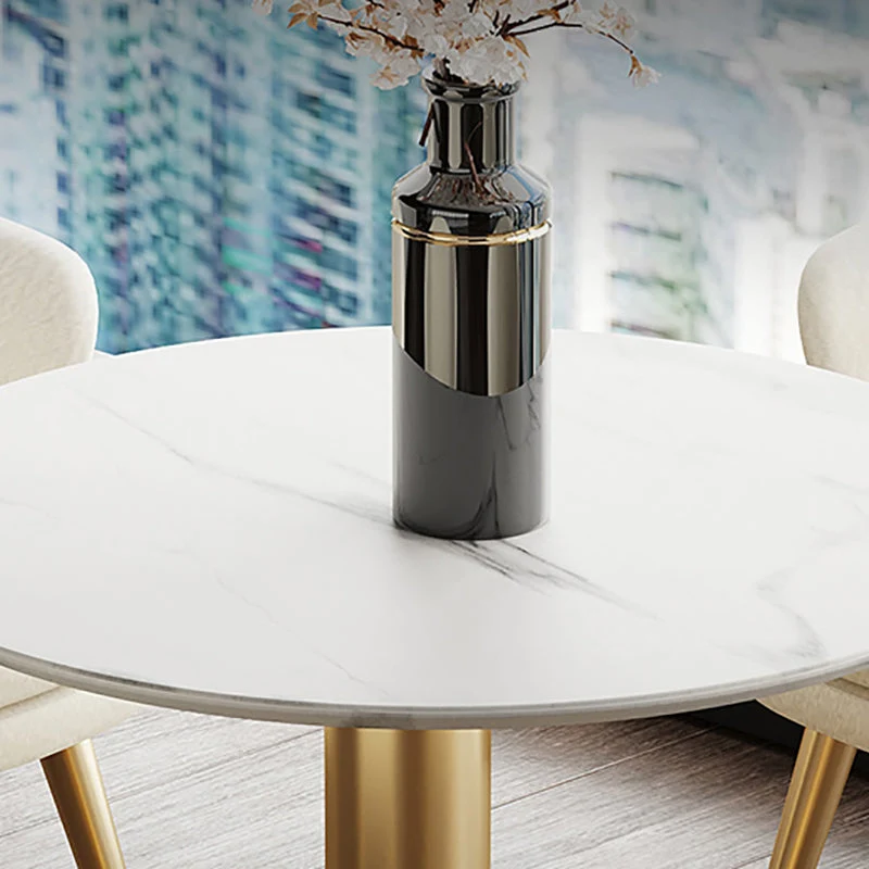Tavolo da pranzo tradizionale di lusso Tavolo da pranzo rotondo con piano centrale pietra bianca Clearhalo